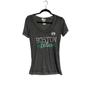 NBA Boston Celtics Women SZ S Gray Burnout Fitted Cap Sleeve T-Shirt NWT